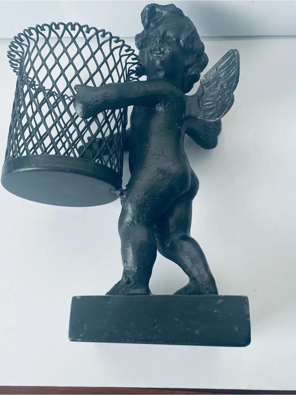 Black Iron Cherub Desk votive candle Holder Decorative Accent